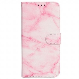 Kožený Kryt Na iPhone 16 Plus Vzor Růžového Mramoru