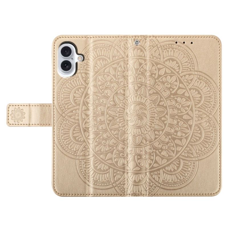 Kožený Kryt Na iPhone 16 Plus Vzor Řemínku Mandala