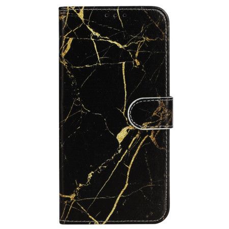 Kožený Kryt Na iPhone 16 Plus Černý Zlatý Mramor
