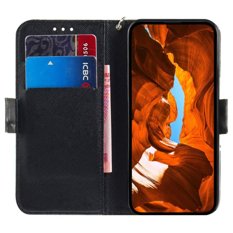 Kožený Kryt Na iPhone 16 Plus Šedá Kočka S Popruhem