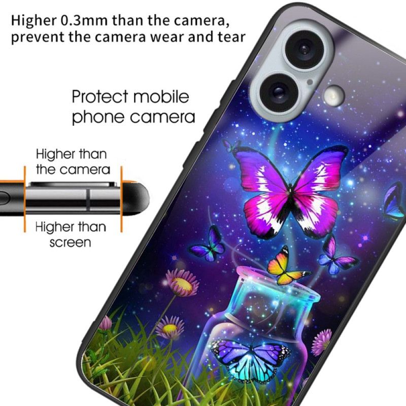 Kryt iPhone 16 Plus Láhev A Motýl Z Tvrzeného Skla