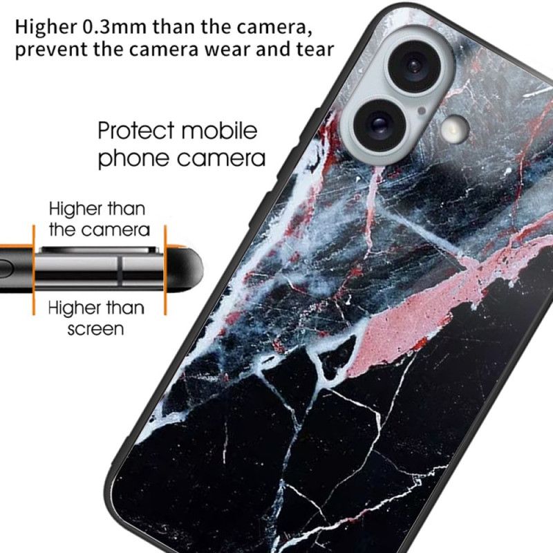 Kryt Na iPhone 16 Plus Tvrzené Sklo Z Černého Mramoru
