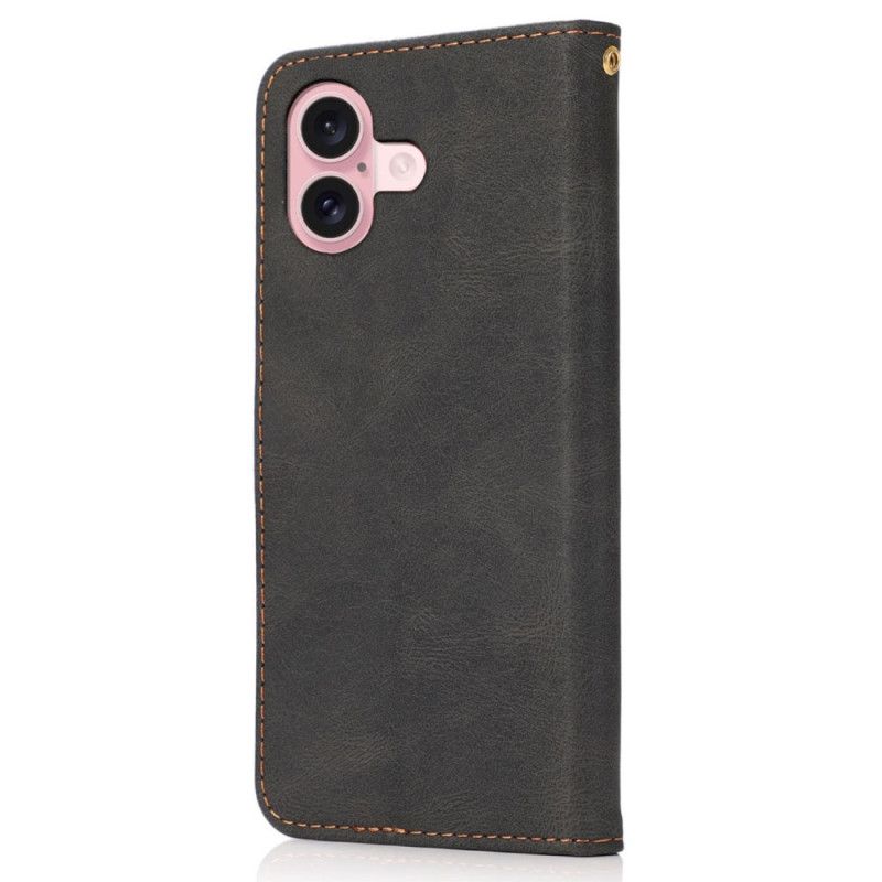 Peněženková Pouzdra iPhone 16 Plus Kryty Na Mobil Dvoubarevný Pásek