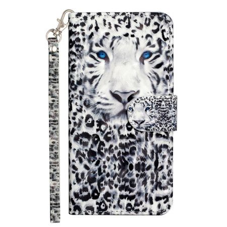 Peněženková Pouzdra iPhone 16 Plus Kryty Na Mobil Leopardí Hlava S Popruhem