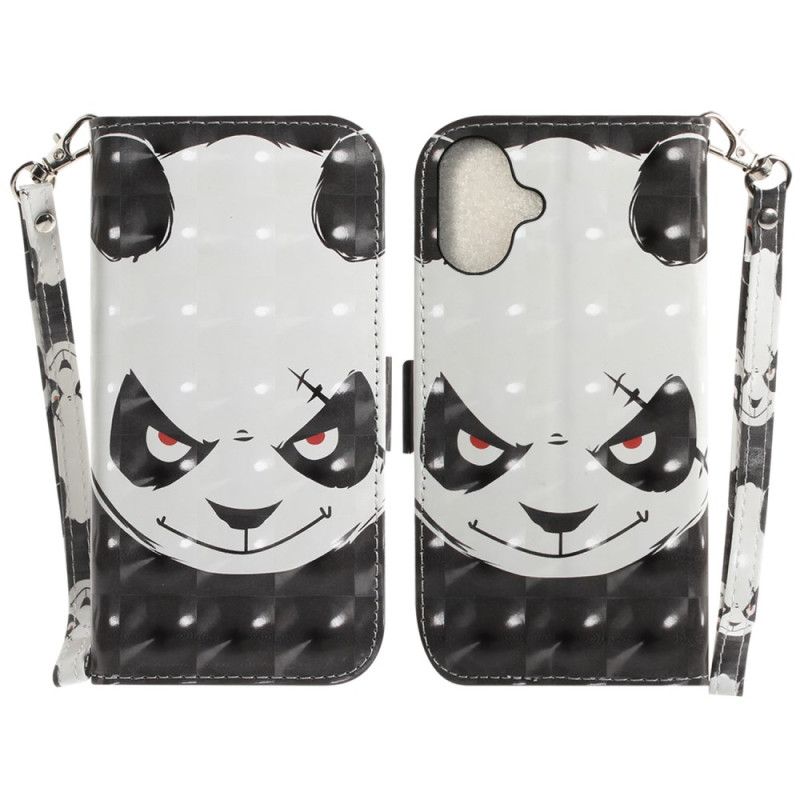 Peněženková Pouzdra iPhone 16 Plus Kryty Na Mobil Rozzlobená Panda S Popruhem
