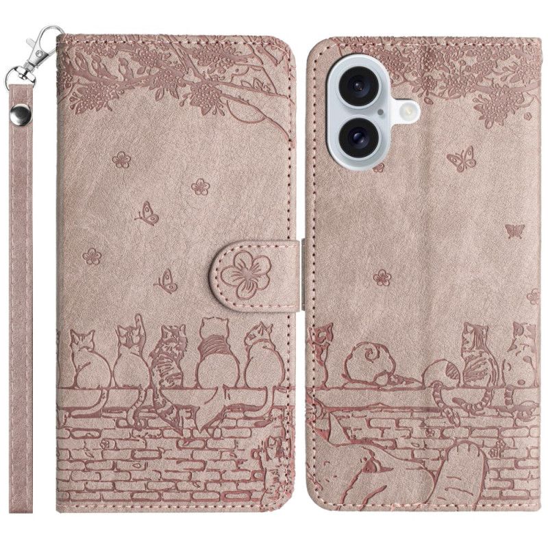 Peněženková Pouzdra iPhone 16 Plus Vzor Kočky S Popruhem