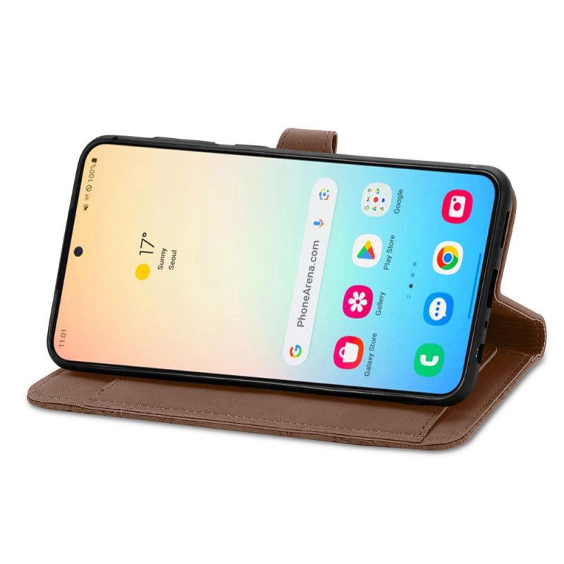 Kožený Kryt Na Samsung Galaxy S25 Plus 5g Krajkový Řemínek S Efektem Semiše