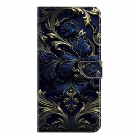 Kožený Kryt Samsung Galaxy S25 Plus 5g Metalicky Modrý Květ