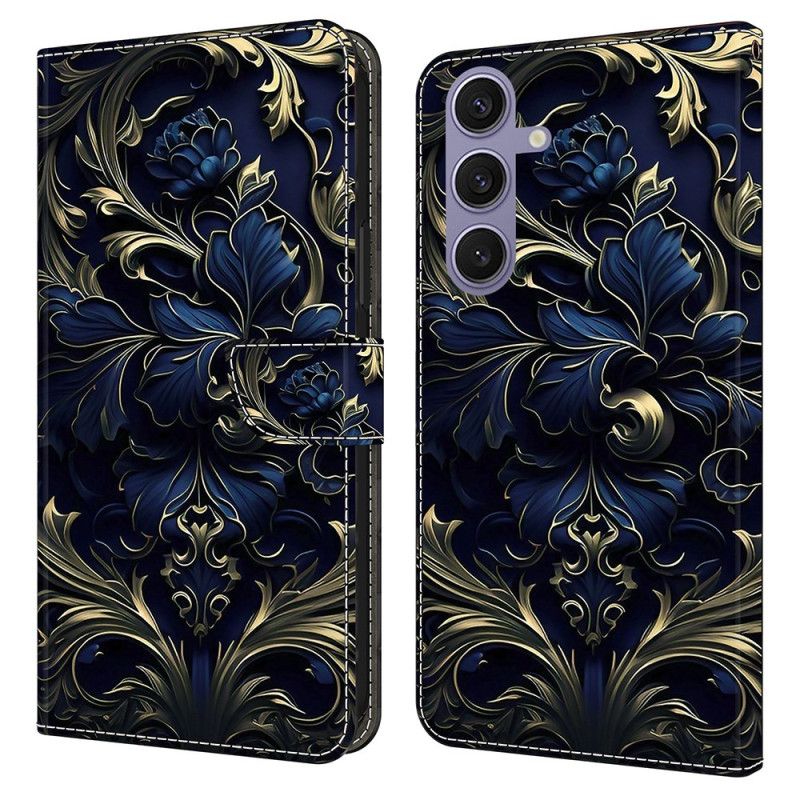 Kožený Kryt Samsung Galaxy S25 Plus 5g Metalicky Modrý Květ