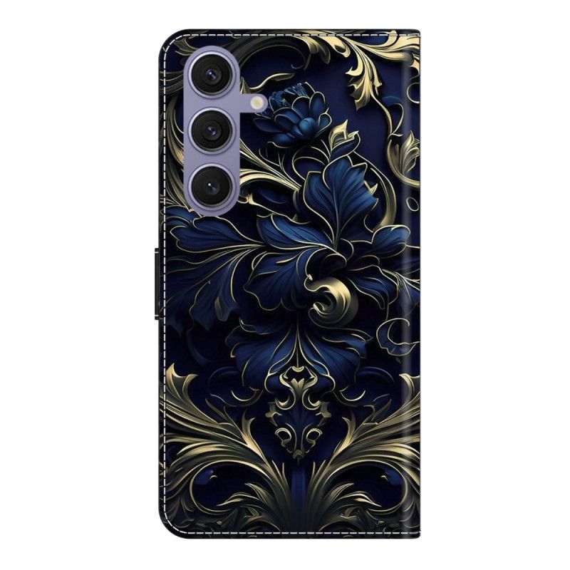 Kožený Kryt Samsung Galaxy S25 Plus 5g Metalicky Modrý Květ