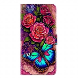 Kožený Kryt Samsung Galaxy S25 Plus 5g Modravý Motýl