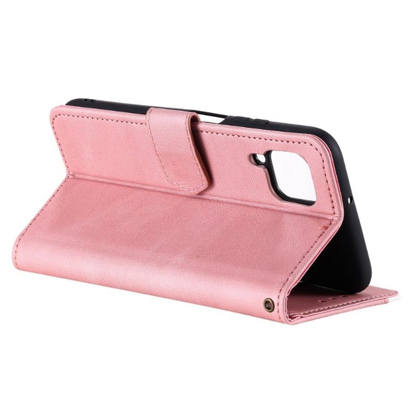 Flipové Pouzdro Na Samsung Galaxy M32 Na Lana Kožené Pouzdro Dvoubarevné Folio