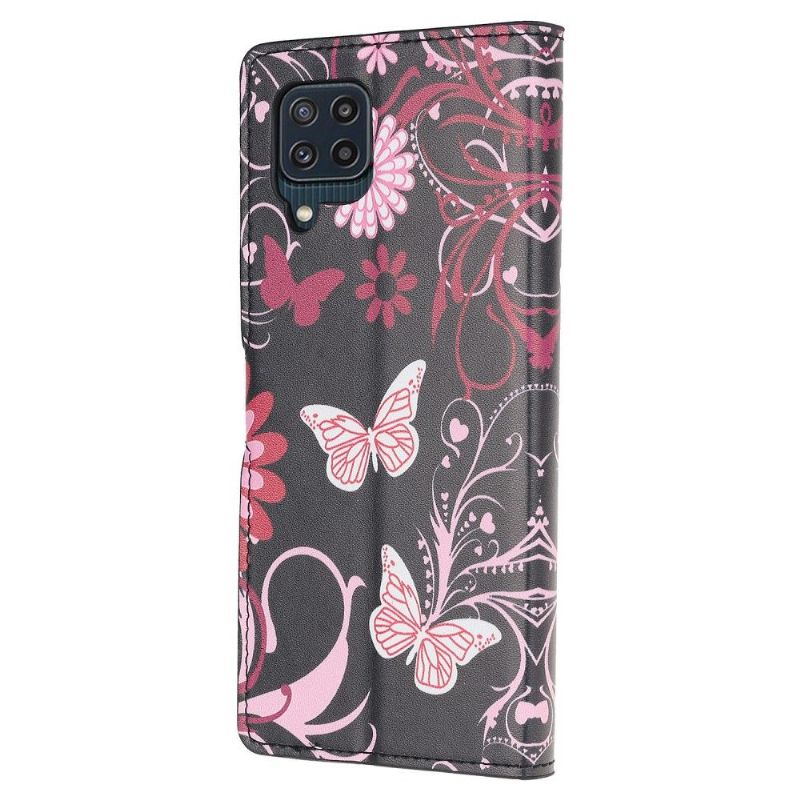 Flipové Pouzdro Na Samsung Galaxy M32 Motýli A Květiny