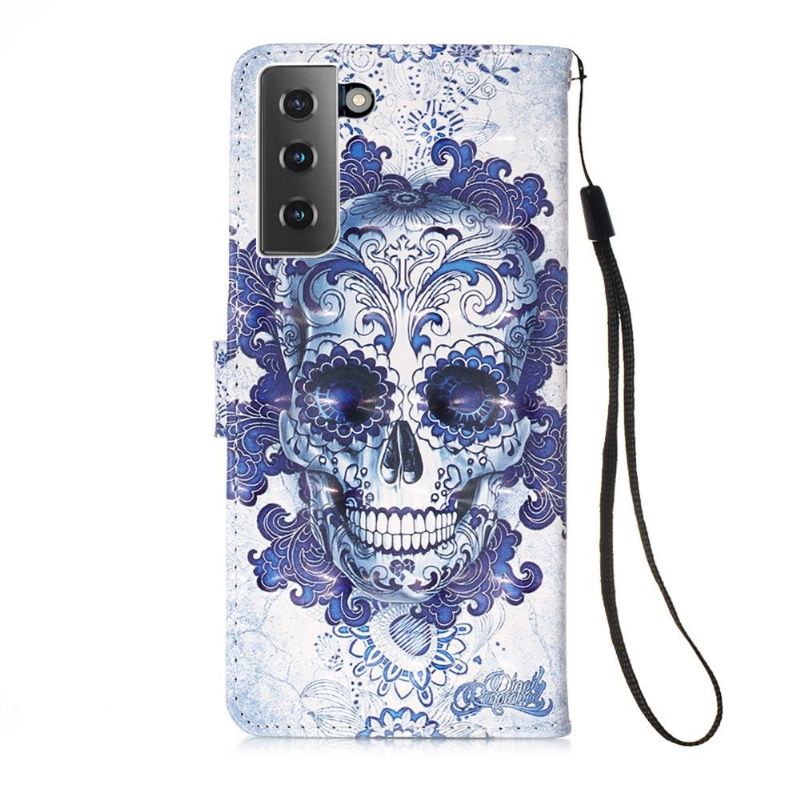 Kožené Pouzdro Na Samsung Galaxy S21 Plus 5G Vzor Calavera