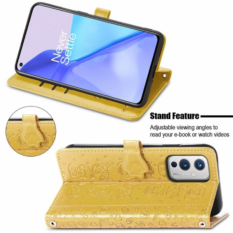 Kožené Pouzdro Na OnePlus 9 Reliéfní Zvířata