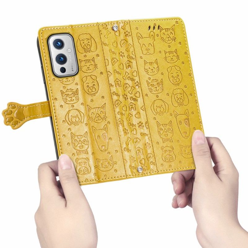 Kožené Pouzdro Na OnePlus 9 Reliéfní Zvířata