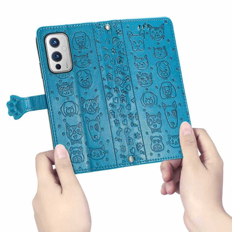 Kožené Pouzdro Na OnePlus 9 Reliéfní Zvířata