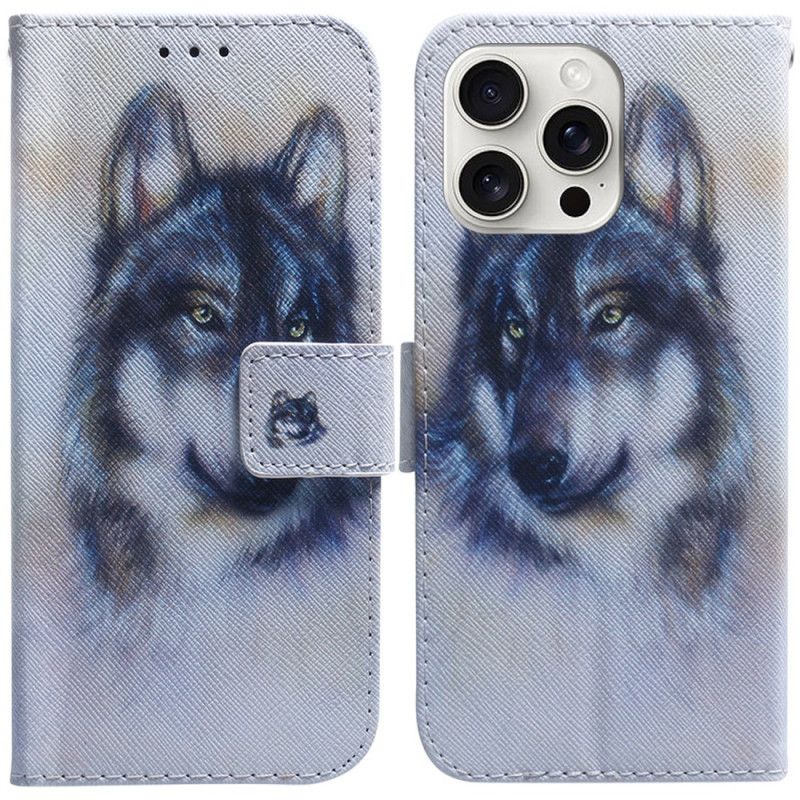 Kožený Kryt iPhone 16 Pro Akvarel Vlk