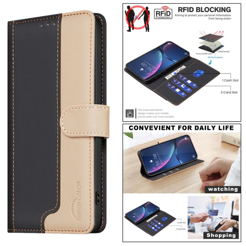 Kožený Kryt iPhone 16 Pro Dvoubarevná Rfid Binfen Barva