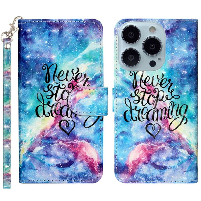 Kožený Kryt iPhone 16 Pro Hvězdná Obloha S Popruhem