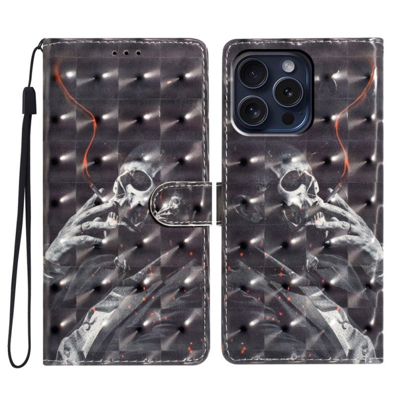 Kožený Kryt iPhone 16 Pro Kuřácká Kostra S Popruhem