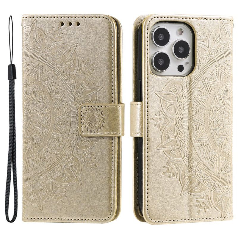 Kožený Kryt iPhone 16 Pro Mandala Sun S Popruhem
