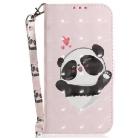 Kožený Kryt iPhone 16 Pro Panda Love S Popruhem