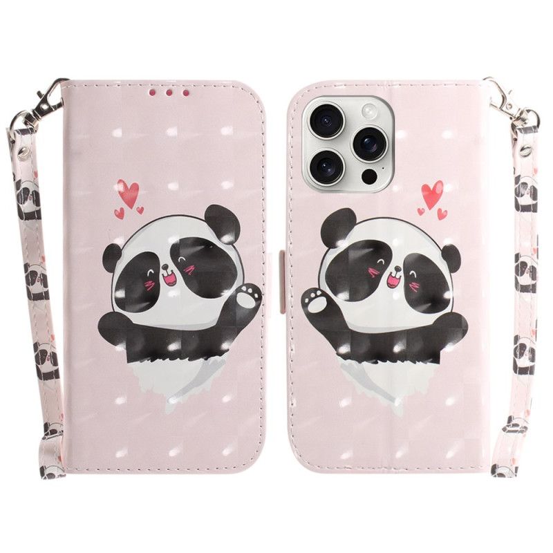 Kožený Kryt iPhone 16 Pro Panda Love S Popruhem