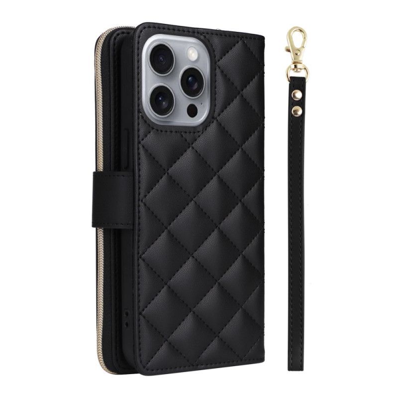 Kožený Kryt iPhone 16 Pro Polstrovaný Popruh A Ramenní Popruh