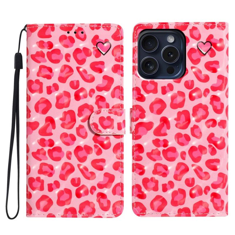 Kožený Kryt iPhone 16 Pro Růžový Leopardí Pásek