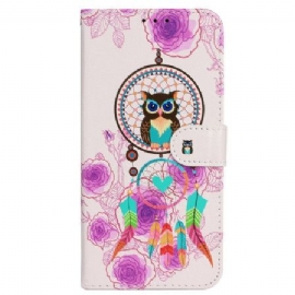 Kožený Kryt iPhone 16 Pro Sova Lapač Snů S Popruhem