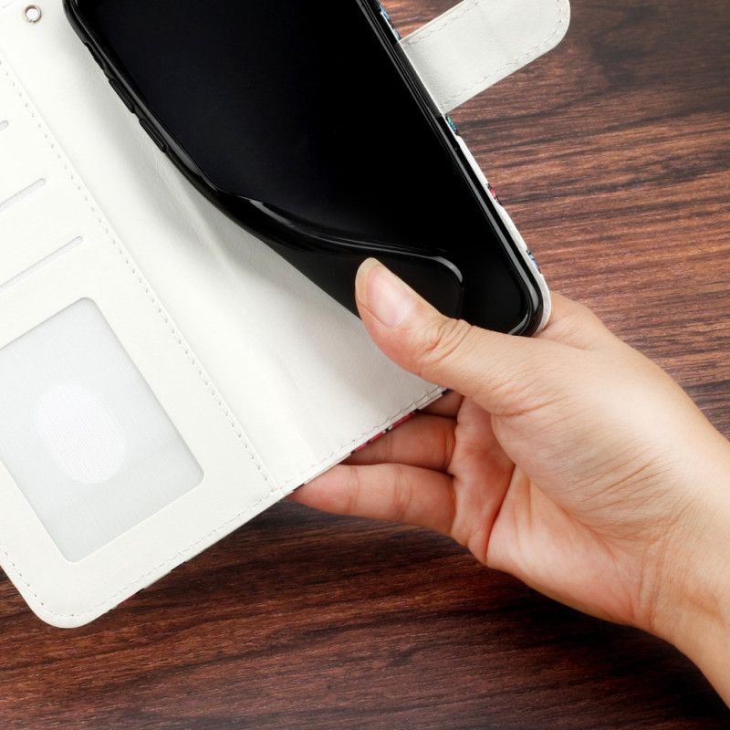 Kožený Kryt iPhone 16 Pro Vzor Kočky S Popruhem