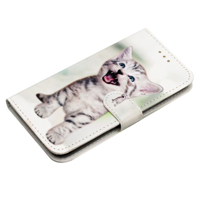 Kožený Kryt iPhone 16 Pro Vzor Kočky S Popruhem
