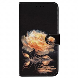 Kožený Kryt iPhone 16 Pro Zlatá Pivoňka S Řemínkem