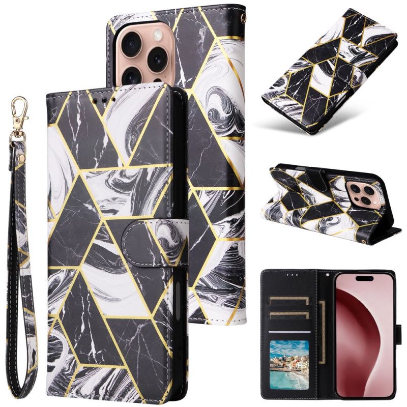 Kožený Kryt Na iPhone 16 Pro Design Mramorového Popruhu
