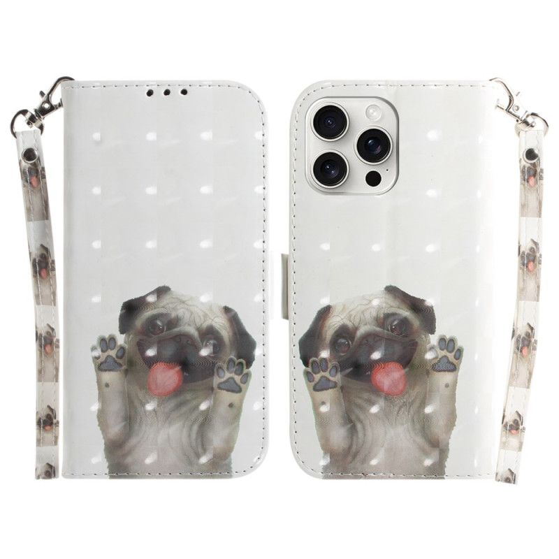 Kožený Kryt Na iPhone 16 Pro Mops S Popruhy