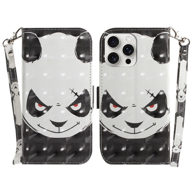 Kožený Kryt Na iPhone 16 Pro Rozzlobená Panda S Popruhem