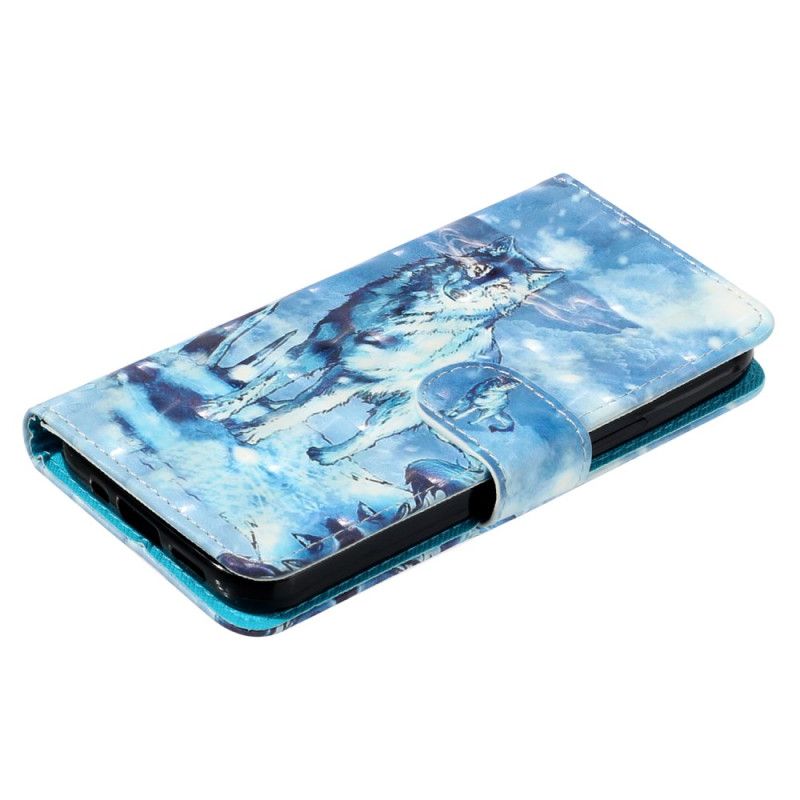 Kožený Kryt Na iPhone 16 Pro Sněžný Vlk S Popruhem