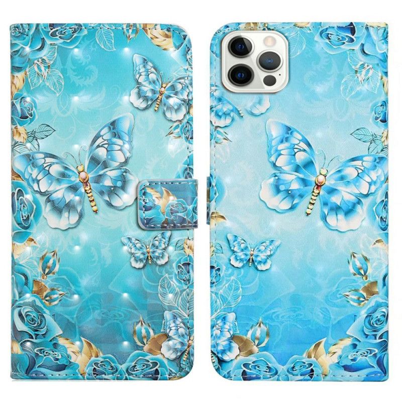 Peněženková Pouzdra iPhone 16 Pro Kryty Na Mobil Modrí Motýli