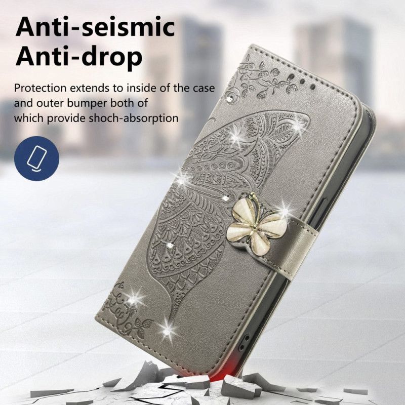 Kožený Kryt Xiaomi 17 3d Motýl A Kamínky