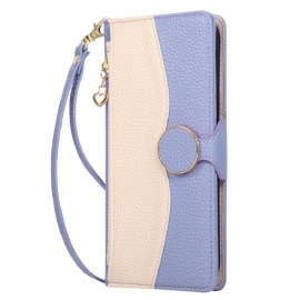 Kožený Kryt Xiaomi 17 Dvoubarevná Peněženka S Poutkem Na Zápěstí