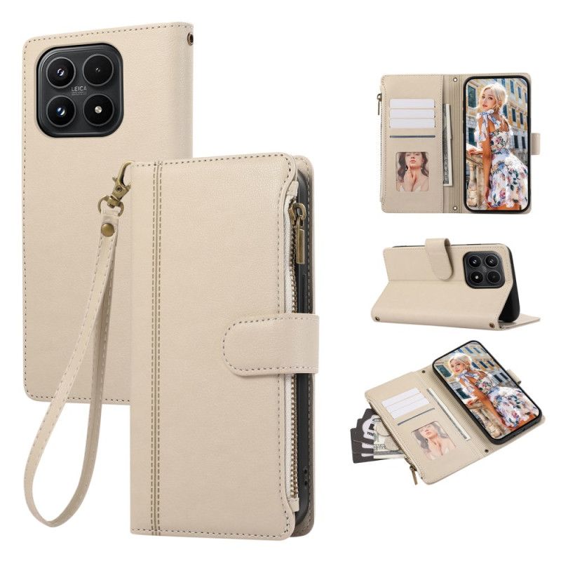 Kožený Kryt Xiaomi 17 Peněženka S Ozdobným Designem A Šňůrkou Na Zápěstí