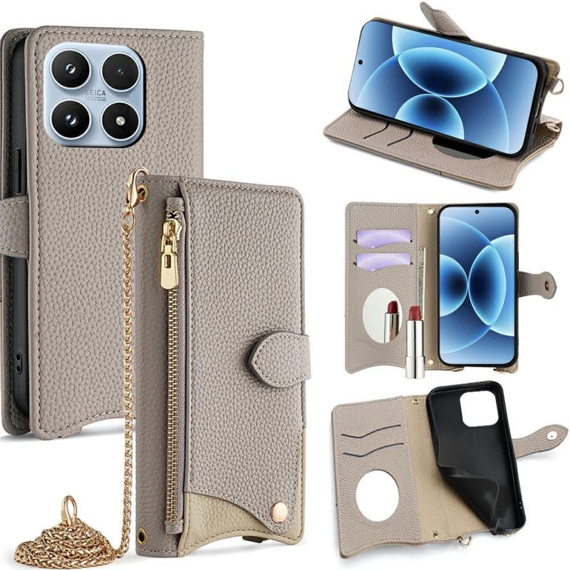 Kožený Kryt Xiaomi 17 Ramenní Popruh Se Zrcadlem A Řetízkem