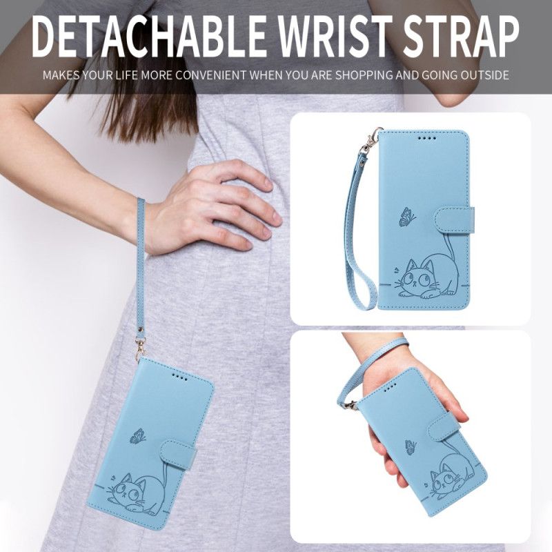 Peněženková Pouzdra Xiaomi 17 Řemínek S Grafickým Motivem Kočky