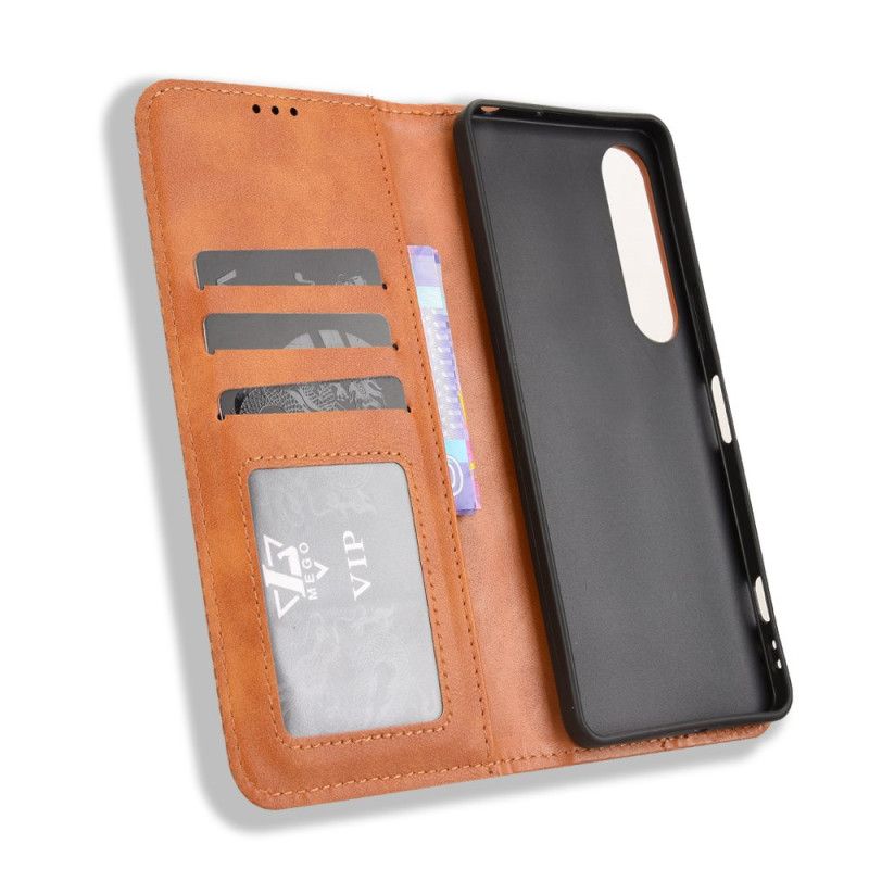 Kožené Pouzdro Folio Sony Xperia 1 Vii Vintage Okraj