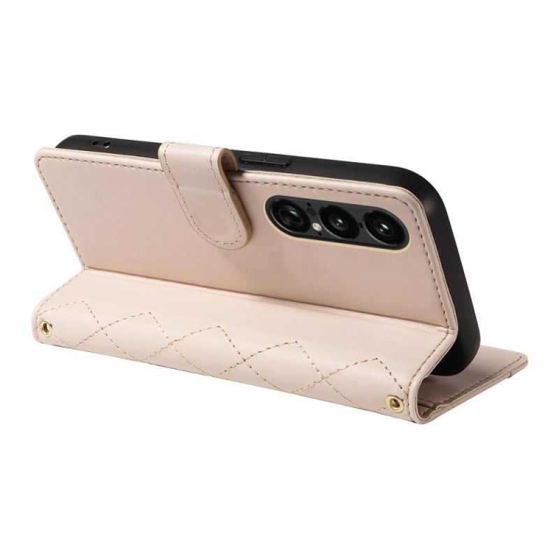 Kožený Kryt Sony Xperia 1 Vii Prošívané S Popruhem A Ramenním Popruhem