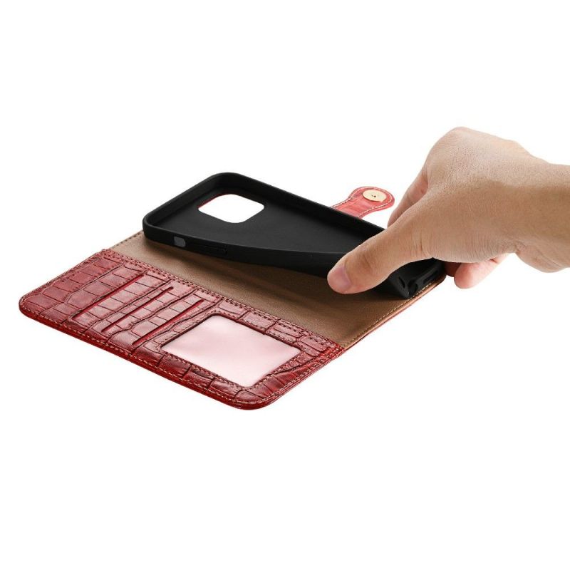 Kožené Pouzdro Na iPhone 13 Pro Originální Kůže Croco Look