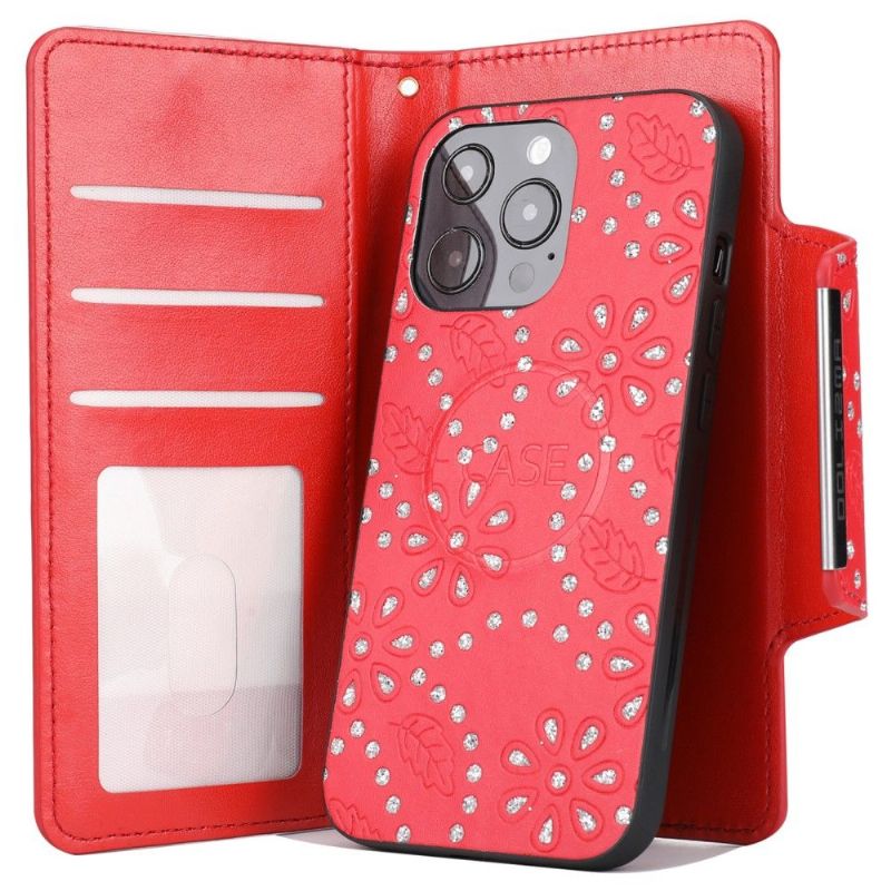 Kryt Flipové Pouzdro Na iPhone 13 Pro Diamantové Květiny
