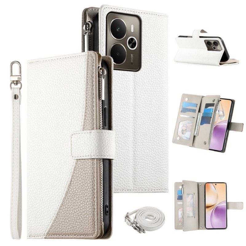 Kožený Kryt Na Realme 14 5g Dvoubarevná S Páskem