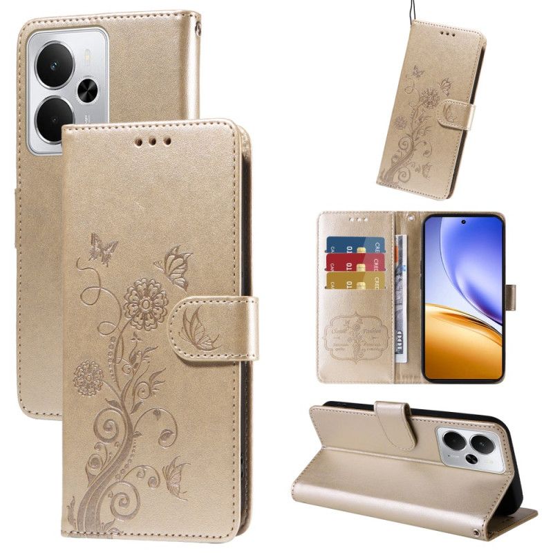 Kožený Kryt Na Realme 14 5g Květiny A Motýli